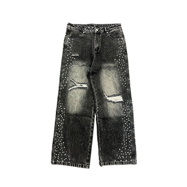 Mixed Emotion- Grey Stone Baggy Jeans - Clique Apparel