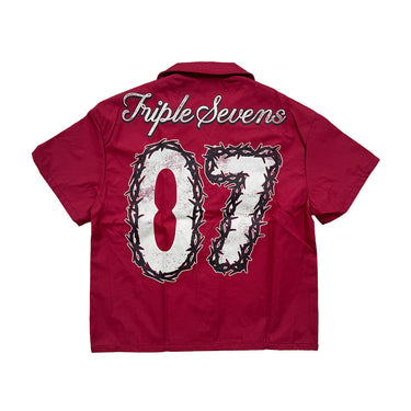 Triple Sevens - Red Nylon Button Up Shirt - Clique Apparel