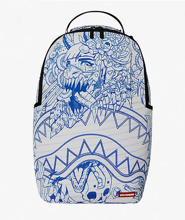 Sprayground - Blue Ink Doodle White Backpack - Clique Apparel