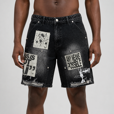 Mixed Emotion-  AI Denim Shorts - Black - Clique Apparel