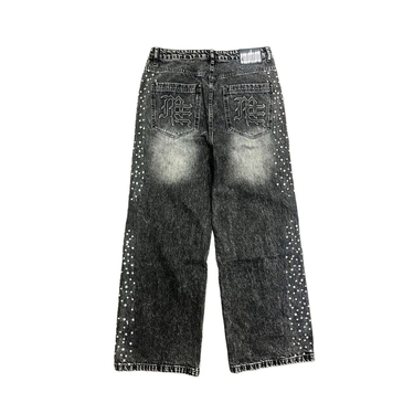 Mixed Emotion- Grey Stone Baggy Jeans - Clique Apparel