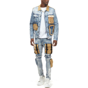 SMOKE RISE UTILITY FASHION DENIM JACKET (BOWERY BLUE) JJ21502 - Clique Apparel