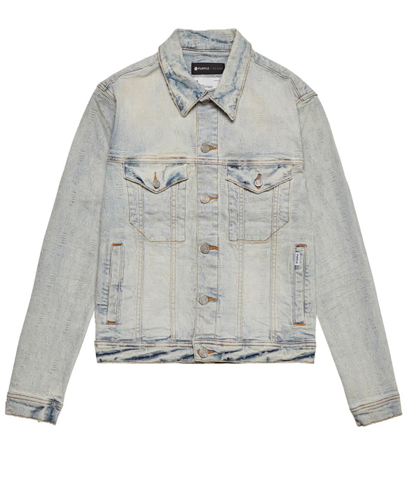 SUPER LIGHT INDIGO BLEACH JACQUARD MONOGRAM TRUCKER JACKET - Clique Apparel