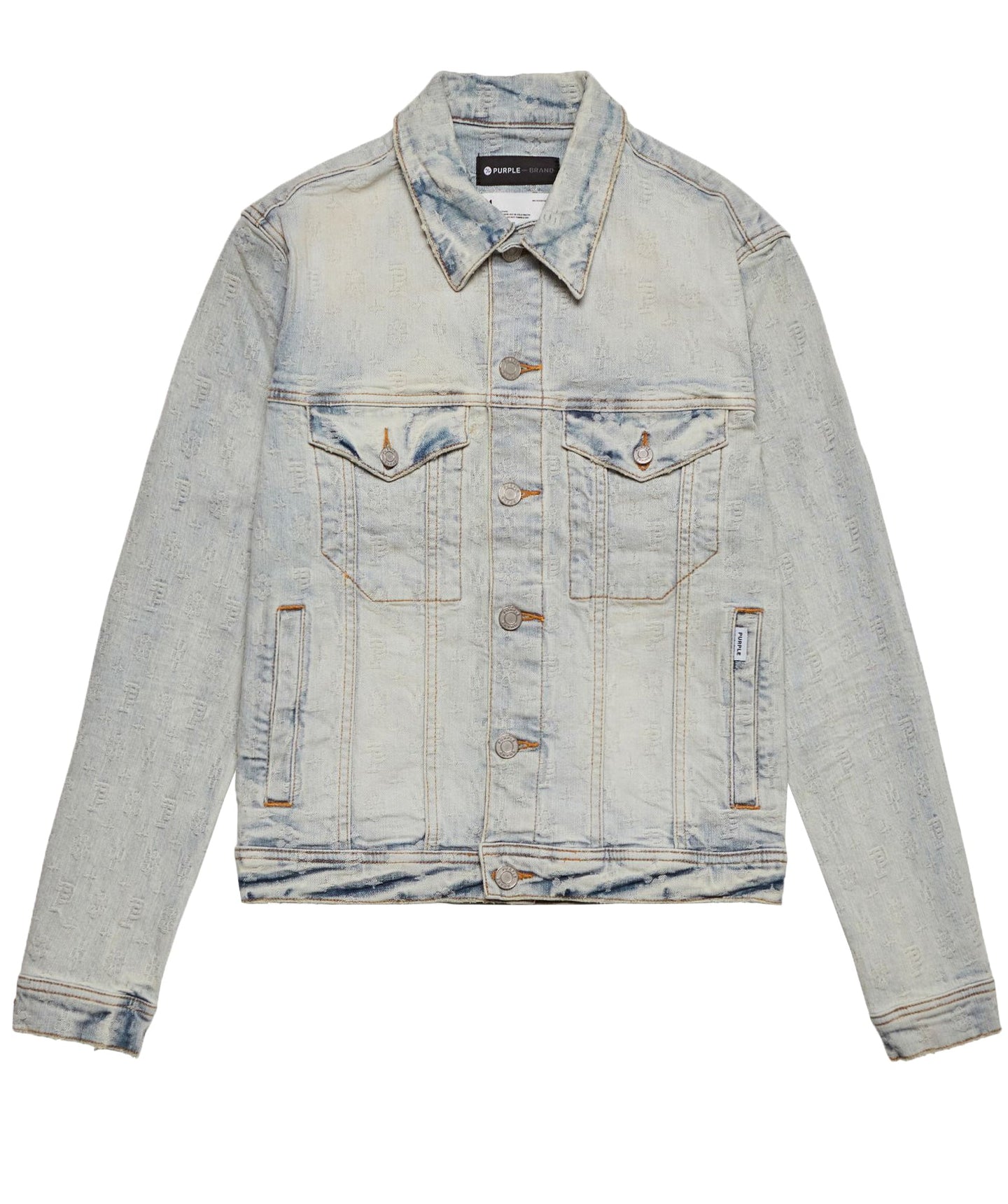 SUPER LIGHT INDIGO BLEACH JACQUARD MONOGRAM TRUCKER JACKET - Clique Apparel