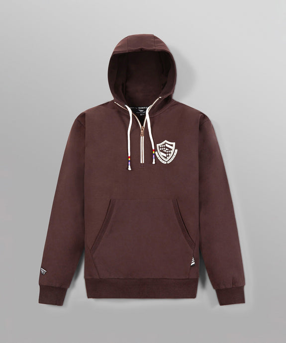 Paper plane -Collegiate Spectrum Half Zip Drop Shoulder Hoodie - Coffee - Clique Apparel