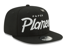 Load image into Gallery viewer, Paper Plane Blue Print Old School Snapback Black - Unisex - Clique Apparel