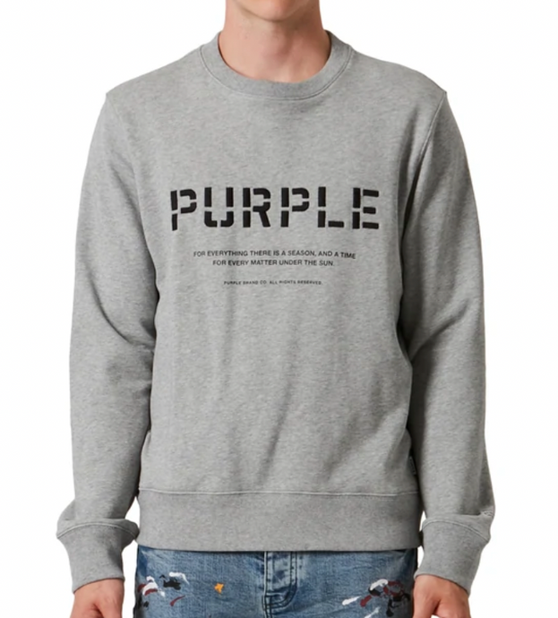 PURPLE BRAND - FRENCH TERRY HEATHER GREY EMB STENCIL LOGO CREW - Clique Apparel