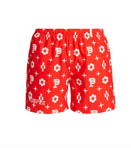 PURPLE BRAND RED MONOGRAM SWIM SHORTS *FREE SHIPPING - Clique Apparel